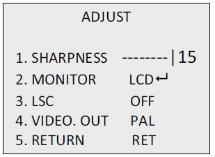RS485 1. CAM ID -------- 255 2. ID DISPLAY ON 3. BAUDRATE 2400 4. RETURN RET Huomautus: Vain TVC-2401/4401-kamerassa on RS-485-portti ja RS-485-valikko. LÄMMITYS Lämmön hallinta.