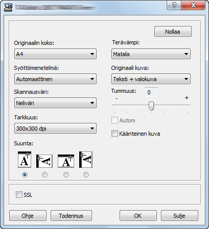 Järjestelmävalikko ja KYOCERA Client Tool > Tietokoneen oletusasetus (KYOCERA Client Tool) Pikaskannaus-/TWAIN-asetukset Määritä pikaskannaus-/twain-asetukset kohdassa [Ominaisuudet] tai