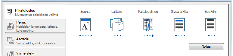 Tulostaminen tietokoneelta > Tulostaminen tietokoneelta Tulostinajurin tulostusasetukset Tulostinajurin tulostusasetusnäytössä voit määrittää erilaisia tulostusasetuksia.