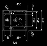 ARGOS-ALTAAT TUOTEKUVA/MITTAPIIRROS NIMI/TYYPPI ARGOS AGX 260/660 Slimtop-malli Asennus: upotettava tai huullosasennus Mitat: 625 x 510 mm Altaiden mitat: 160 x 300 x 120 mm 350 x 435 x 175 mm