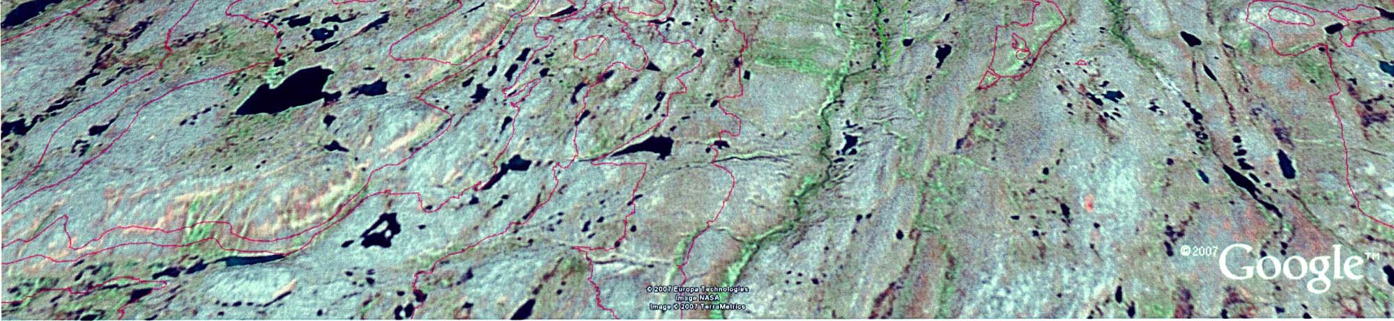 Liite 5c. Pulmankijärven tutkimusalue kolmiulotteisena näkymänä. Liite 5c. Pulmankijärven tutkimusalue kolmiulotteisena näkymänä. Pulmankijärven vedenpinta on vain 14 m merenpinnan yläpuolella.