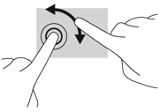Kiertäminen (vain tietyissä malleissa) Kiertäminen mahdollistaa kohteiden, kuten valokuvien, kääntämisen. Pidä vasenta etusormeasi paikallaan TouchPadin käyttöalueella.