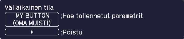 Kohta OMA PAINIKE (jatkuu seuraavalla sivulla) VALINNAT-valikko Kuvaus Kaukosäätimen MY BUTTON 1/2 -painikkeet voidaan määrittää tällä seuraaville toiminnoille ( 7).