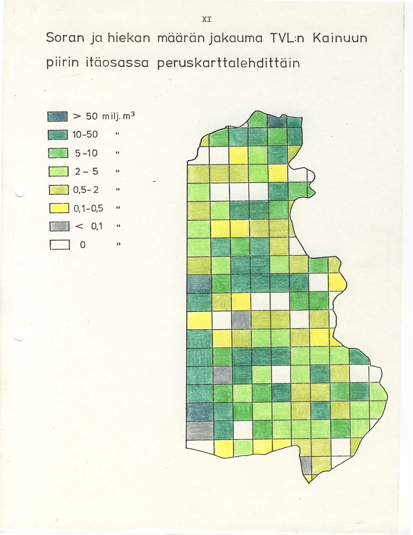 XI Soran ja hiekan määräänn jakauma TVL:n Kainuu n piirin itäosassa