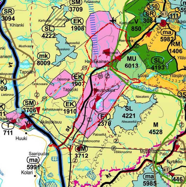 MAAKUNNAN TAVOITTEET TUNTURI-LAPIN MAAKUNTAKAAVA Hannukaisen ja Rautuvaaran kaivosalueet Äkäsjoki, virkistysalue Rautuvaara Luosu Ylläsjärvi rautatie + rautatie Kilpisjärvelle - Norjaan