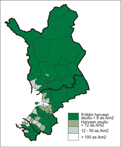 Keskimääräinen asukastiheys Pohjois-Suomessa on vain 4,7 asukasta neliökilometrillä. Alueen eteläisimmistä osista pohjoisimpaan osaan matkaa kertyy noin 800 kilometriä.