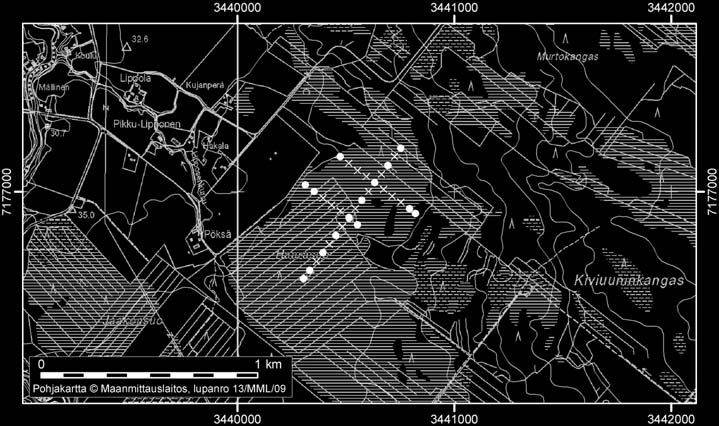 Tyrnävällä tutkitut suot ja niiden turvevarat Osa 2 3. Haarasuo Haarasuo (kl. 3421 08, x=7176,9, y=3440,4) sijaitsee noin 10 km kunnan keskustasta eteläkaakkoon.