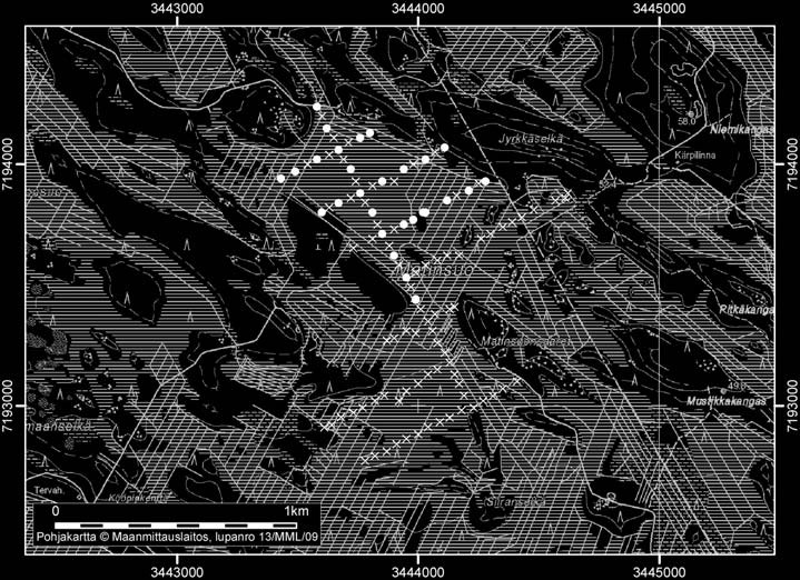 Tyrnävällä tutkitut suot ja niiden turvevarat Osa 2 16. Matinsuo Matinsuo (kl. 3422 07, x = 7193,8, y = 3444,0) sijaitsee noin 11 km kunnan keskustasta koilliseen.