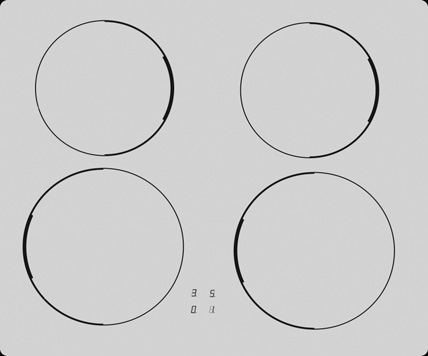 INDUKTIOKEITTOTASO 1. Takimmainen induktiokeittoalue 2. Takana oikea induktiokeittoalue 3. Edessä vasen induktiokeittoalue 4. Edessä oikea induktiokeittoalue 5.