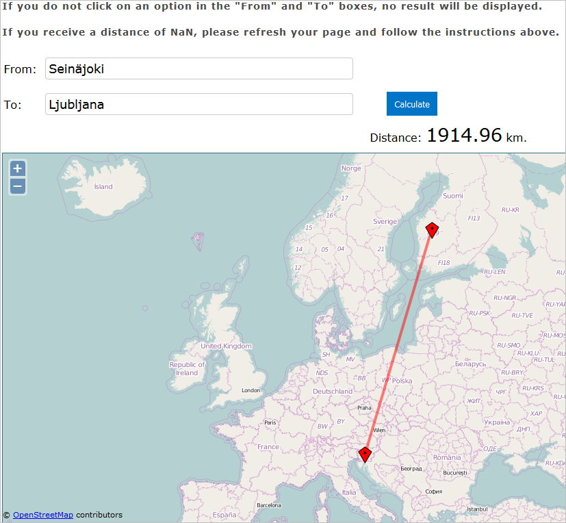 Distance calculator Etäisyyksien laskennassa käytetään Distance calculator - välimatkalaskinta komission verkkopalvelussa: http://ec.europa.