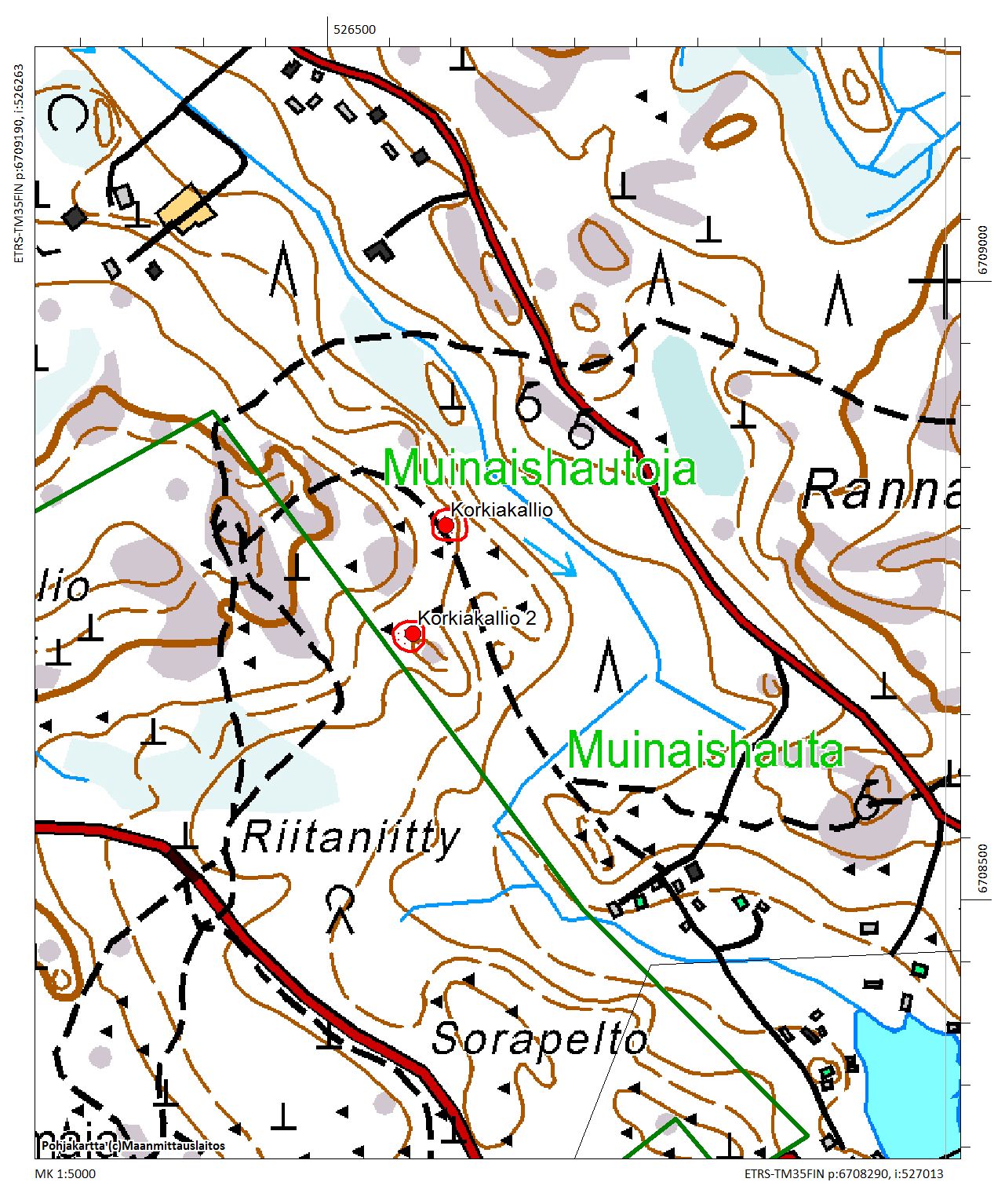 Korkiakallion kohteet 1:5000.