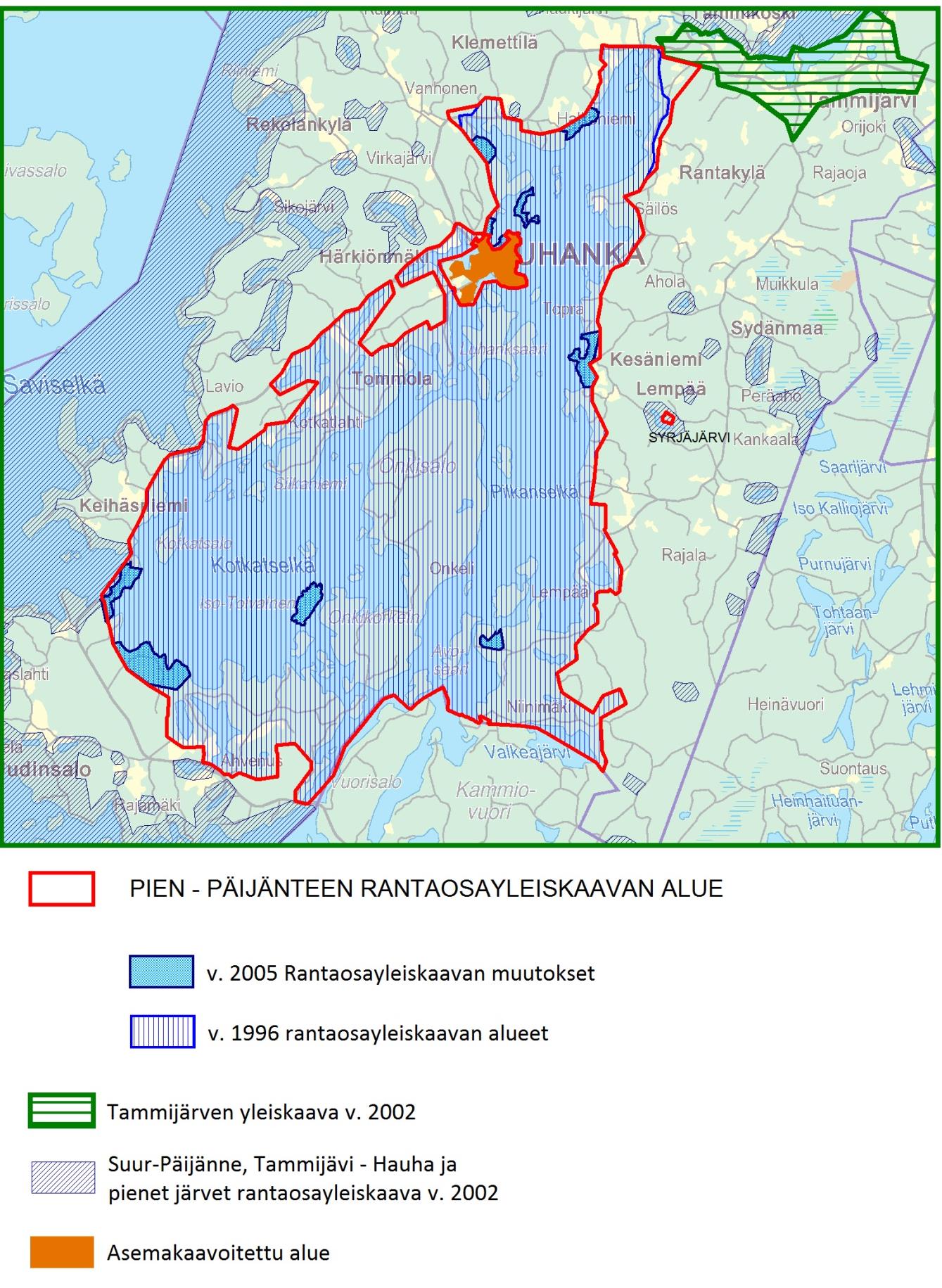 Kaavoituksen aluerajaukset ja kaavoitustilanne KAAVOITETTAVAAN ALUEESEEN
