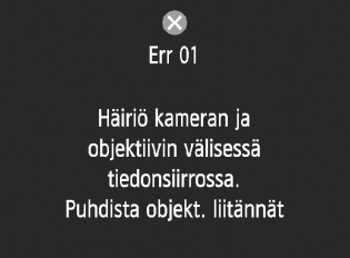 Virhekoodit Virhenumero Jos kamerassa on ongelma, virheilmoitus näytetään. Noudata näytön ohjeita. Nro.