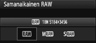 3 Kuvan tallennuslaadun määrittäminen Nopea RAW+JPEGN Jos käytössä on Vain JPEG -tallennuslaatu, voit ottaa samanaikaisesti RAW-kuvan (oletuksena 1) painamalla <P>-painiketta.