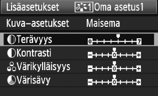 A Kuva-asetuksen tallentaminenn Voit valita kuva-asetukset-perusasetuksen, kuten [Muotokuva] tai [Maisema], säätää sen parametreja ja tallentaa sen [Oma asetus1]-, [Oma asetus2]- tai [Oma