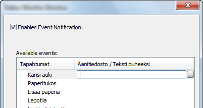 Tulostaminen tietokoneelta > Tulostimen tilan valvominen (Status Monitor) Status Monitor -ilmoitusasetukset Napsauta asetuskuvaketta nähdäksesi käyvät tapahtumat Status Monitor -ilmoitusruudussa.