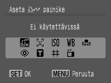 108 Asetusten rekisteröiminen -painikkeeseen Voit rekisteröidä usein käyttämäsi toiminnon Käytettävissä olevat kuvaustilat s. 201 -painikkeella.