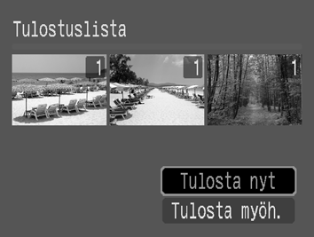 Tulostaminen 21 Tulostaminen tulostuslistasta Voit lisätä kuvia tulostuslistaan painamalla -painiketta heti kuvan ottamisen tai toistamisen jälkeen.