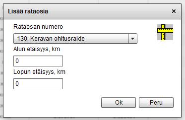 6 Rataosat -näkymä, 2 Lisää-painikkeesta ( aukeaa valintalista (, josta voi valita katseltavaksi minkä