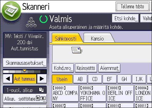 6. Skannaus Sähköpostin vastaanottajan poistaminen 1. Paina [Käyttäjän työkalut/laskuri]. 2. Paina [Osoitekirjan hallinta]. 3. Tarkista, että [Tallenna/Muuta] on valittuna. 4.