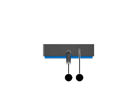 Oikeassa reunassa olevat osat Osa Kuvaus (1) USB Type-C -kaapeli Kaapeli liittää telakointiaseman kannettavaan tietokoneeseen tai tablettiin.