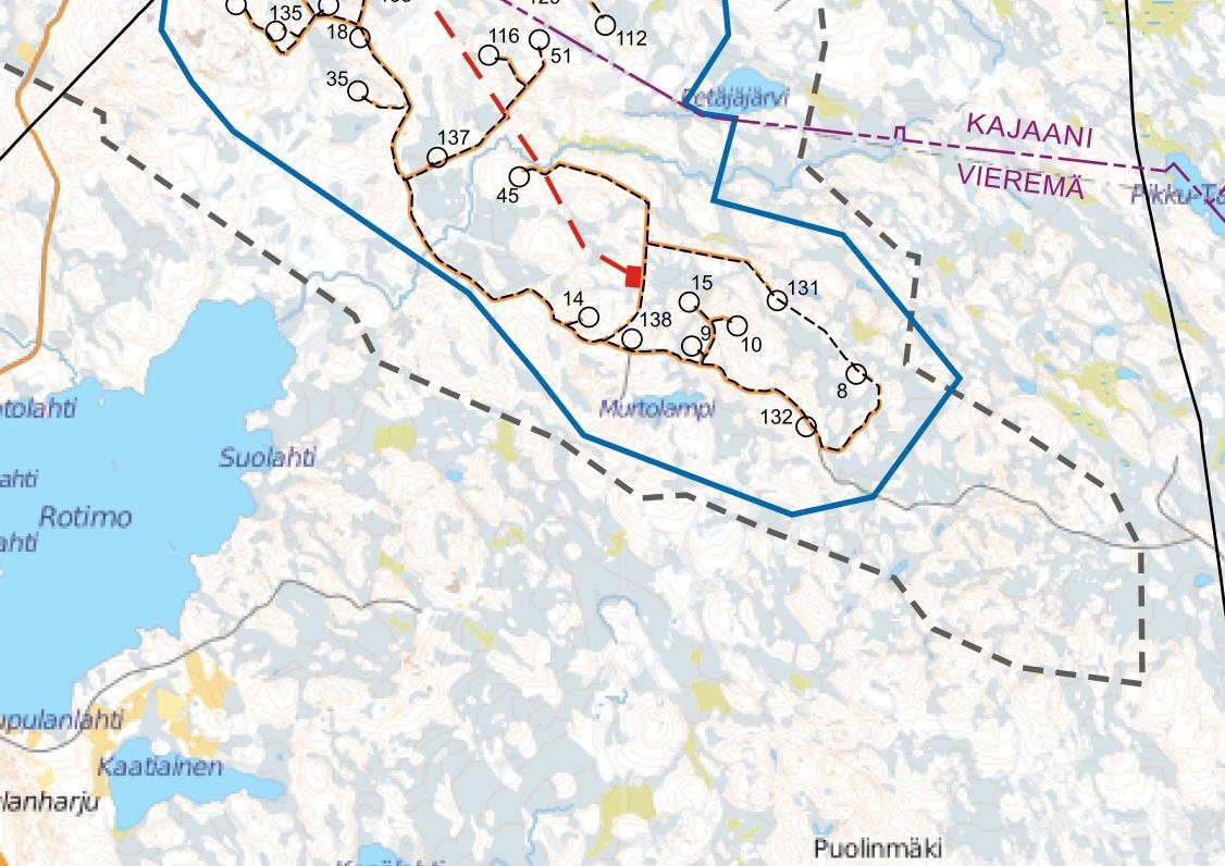 KAJAANIN KAUPUNKI 13 3.2.4 Murtomäen tuulivoimapuisto Murtomäen tuulivoimapuiston alue käsittää eteläisen osan YVA-hankkeen alueesta.