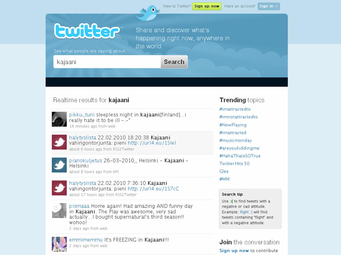 Twitter ja muut sosiaaliset verkostot Keskustelun seuraaminen, esim.