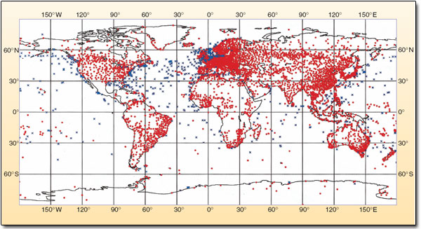 Observatorio- ja havaintoverkot tänään Maapallon magneettiset observatoriot v. 2009. Toiminnassa noin 160.