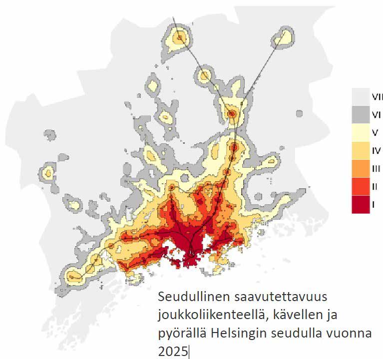 LIITE 4: SAVU-vyöhykkeet 2025 sekä joukkoliikenteen runkoverkko ja solmupisteet Kuva: eri vyöhykkeillä on mahdollista saavuttaa