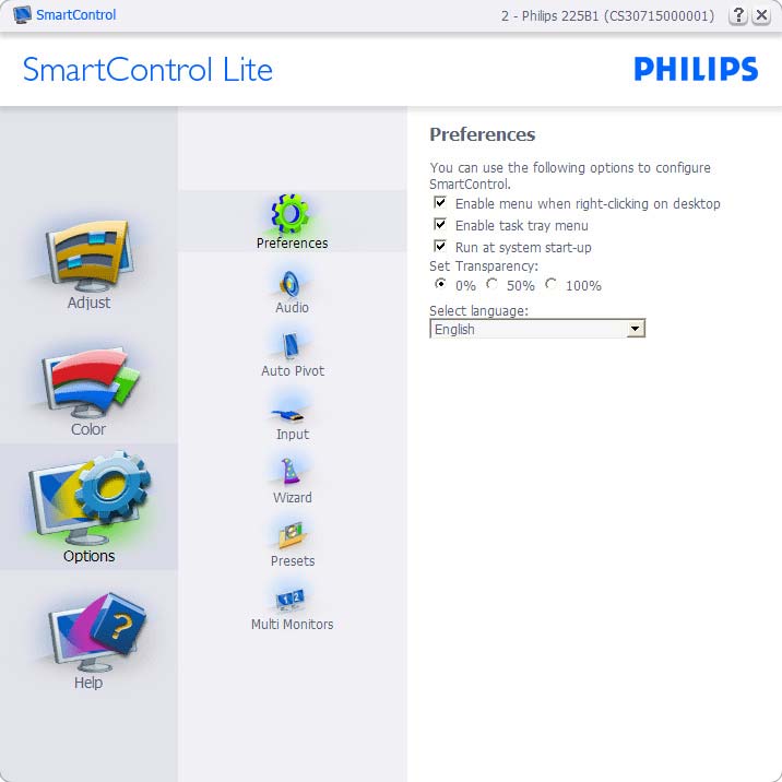 3. Kuvan optimointi Options (Vaihtoehdot) > Preferences (Asetukset) - On käytössä ainoastaan, kun Preferences (Asetukset) valitaan Options (Vaihtoehdot)-valikon pudotusvalikosta.