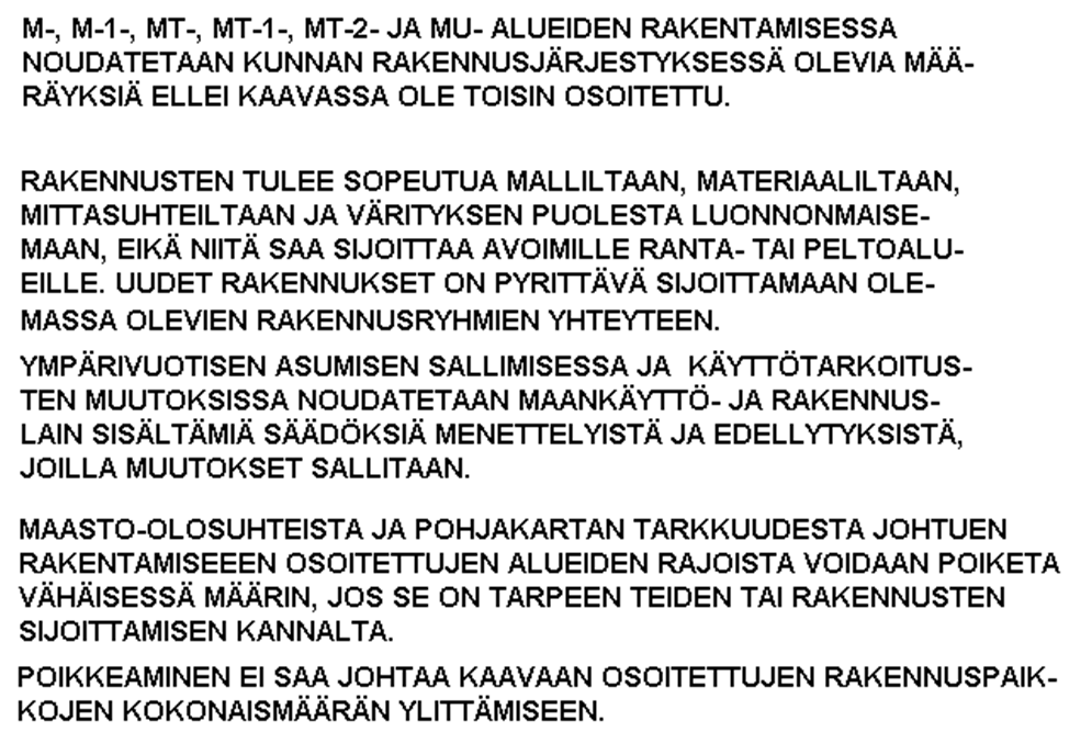 FCG Finnish Consulting Group Oy Kaavaselostus 19 (31) Alueelle voidaan lisäksi rakentaa olemassa olevaan maatalouskäytössä olevan maatilan talouskeskuksen yhteyteen siihen sopeutuvia asuin- ja