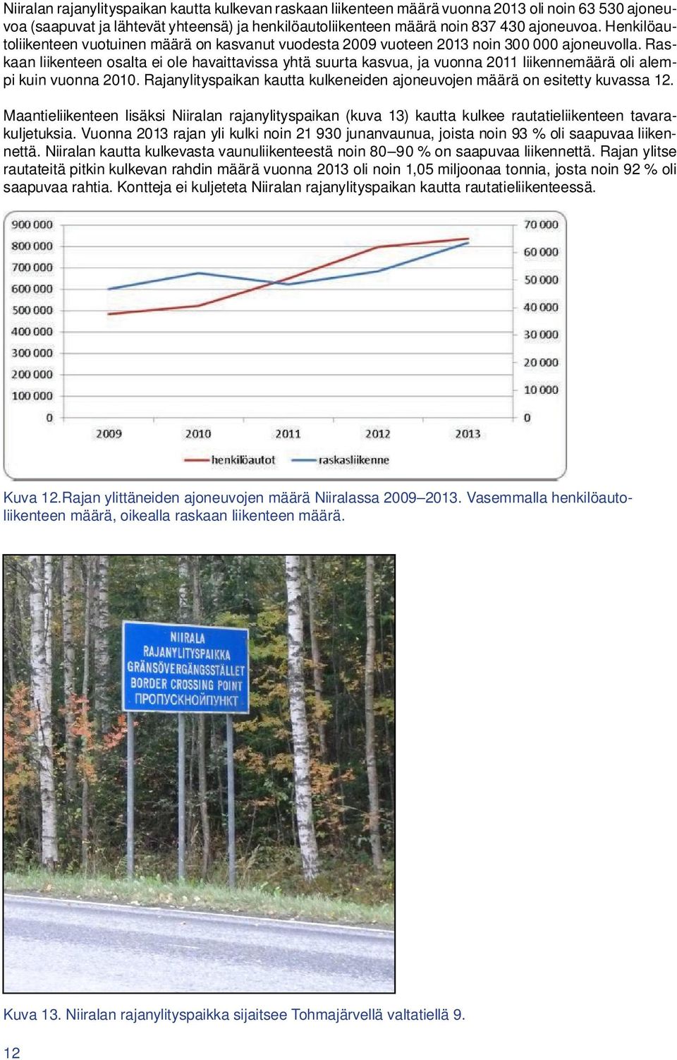 Raskaan liikenteen osalta ei ole havaittavissa yhtä suurta kasvua, ja vuonna 2011 liikennemäärä oli alempi kuin vuonna 2010.