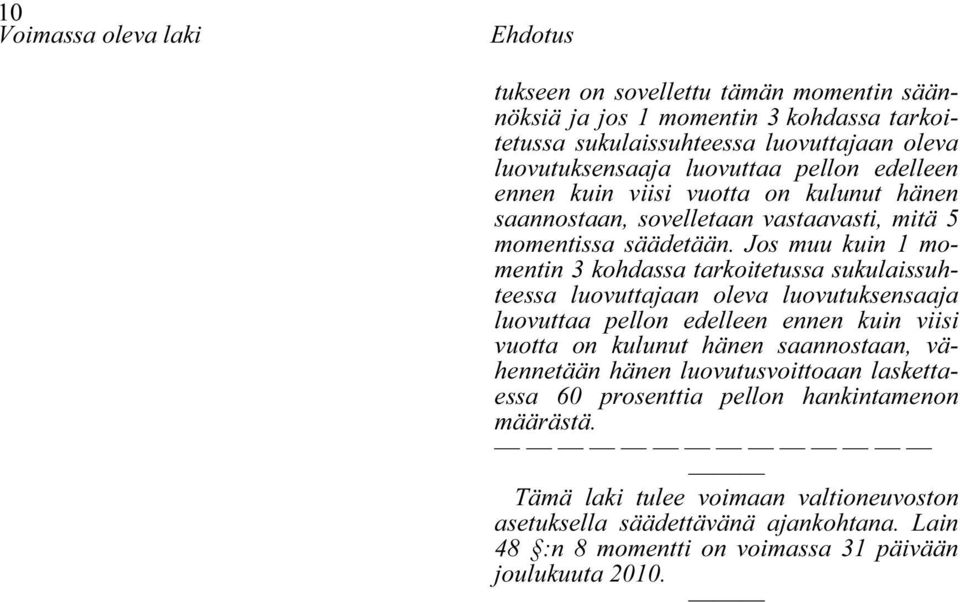 Jos muu kuin 1 momentin 3 kohdassa tarkoitetussa sukulaissuhteessa luovuttajaan oleva luovutuksensaaja luovuttaa pellon edelleen ennen kuin viisi vuotta on kulunut hänen