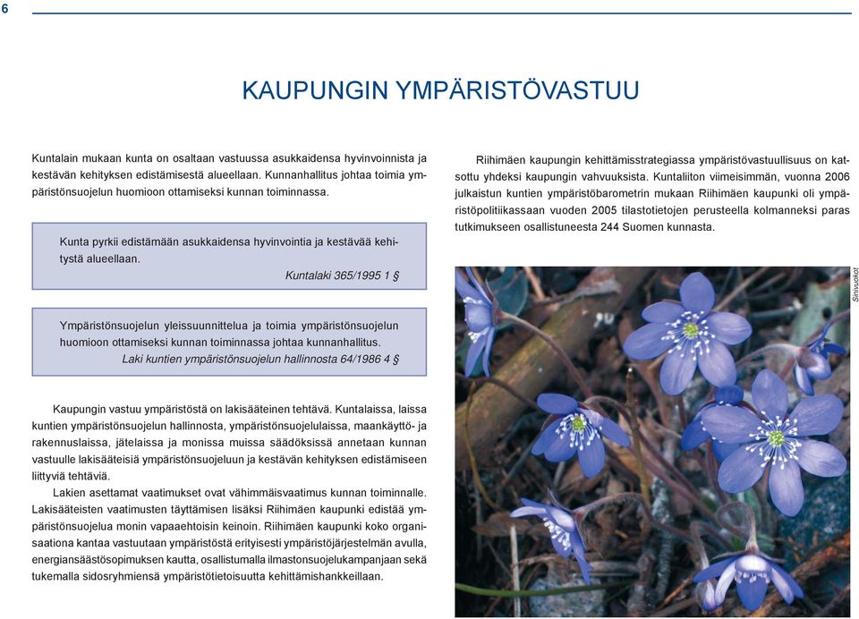 Kuntalaki 365/1995 1 Riihimäen kaupungin kehittämisstrategiassa ympäristövastuullisuus on katsottu yhdeksi kaupungin vahvuuksista.