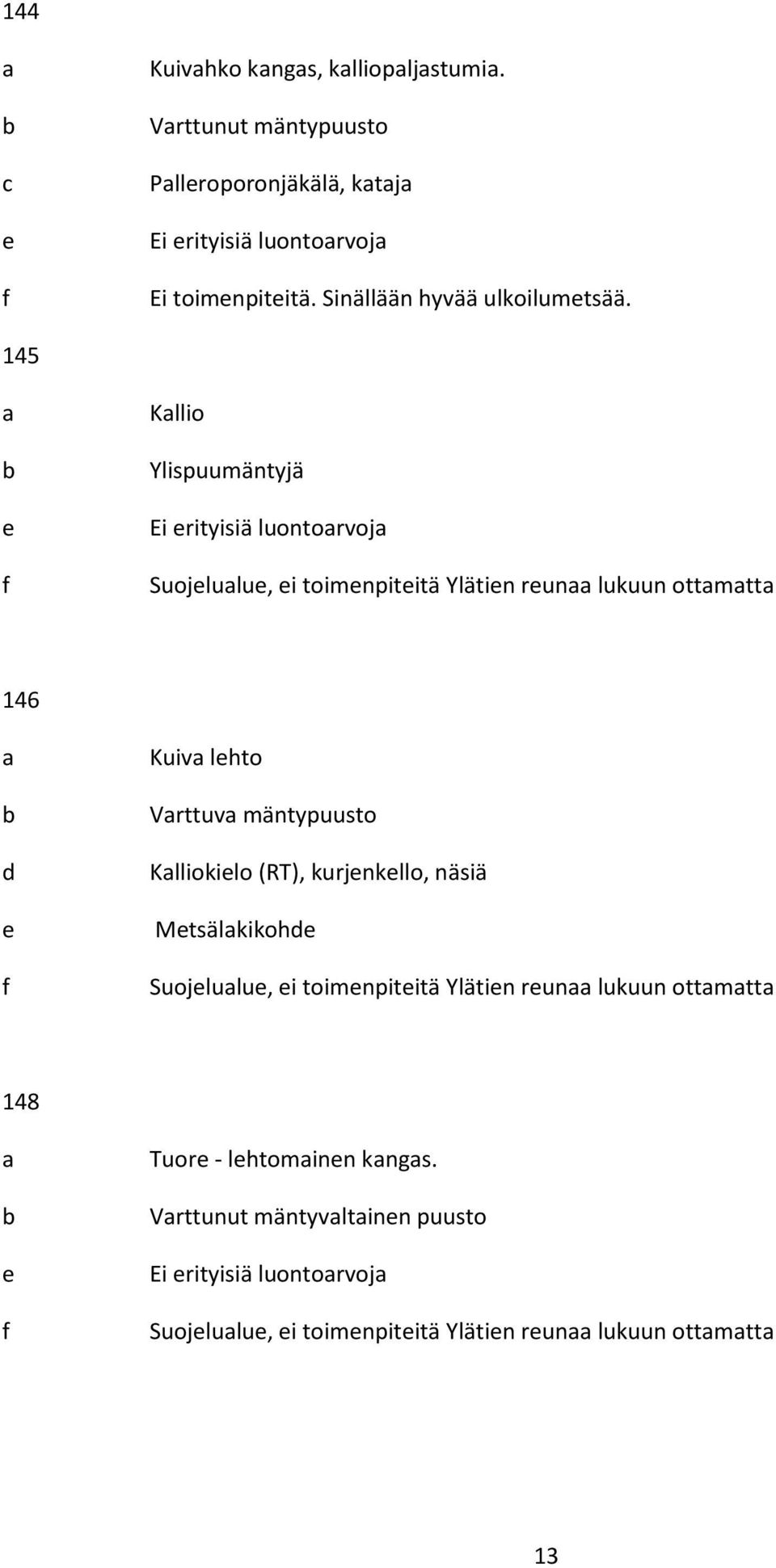 45 Kllio Ylispuumäntyjä Ei rityisiä luontorvoj Suojlulu, i toimnpititä Ylätin run lukuun ottmtt 46 d Kuiv lhto Vrttuv