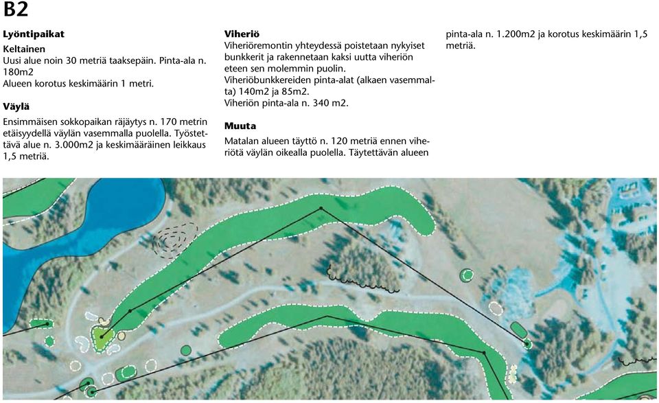 remontin yhteydessä poistetaan nykyiset bunkkerit ja rakennetaan kaksi uutta viheriön eteen sen molemmin puolin.