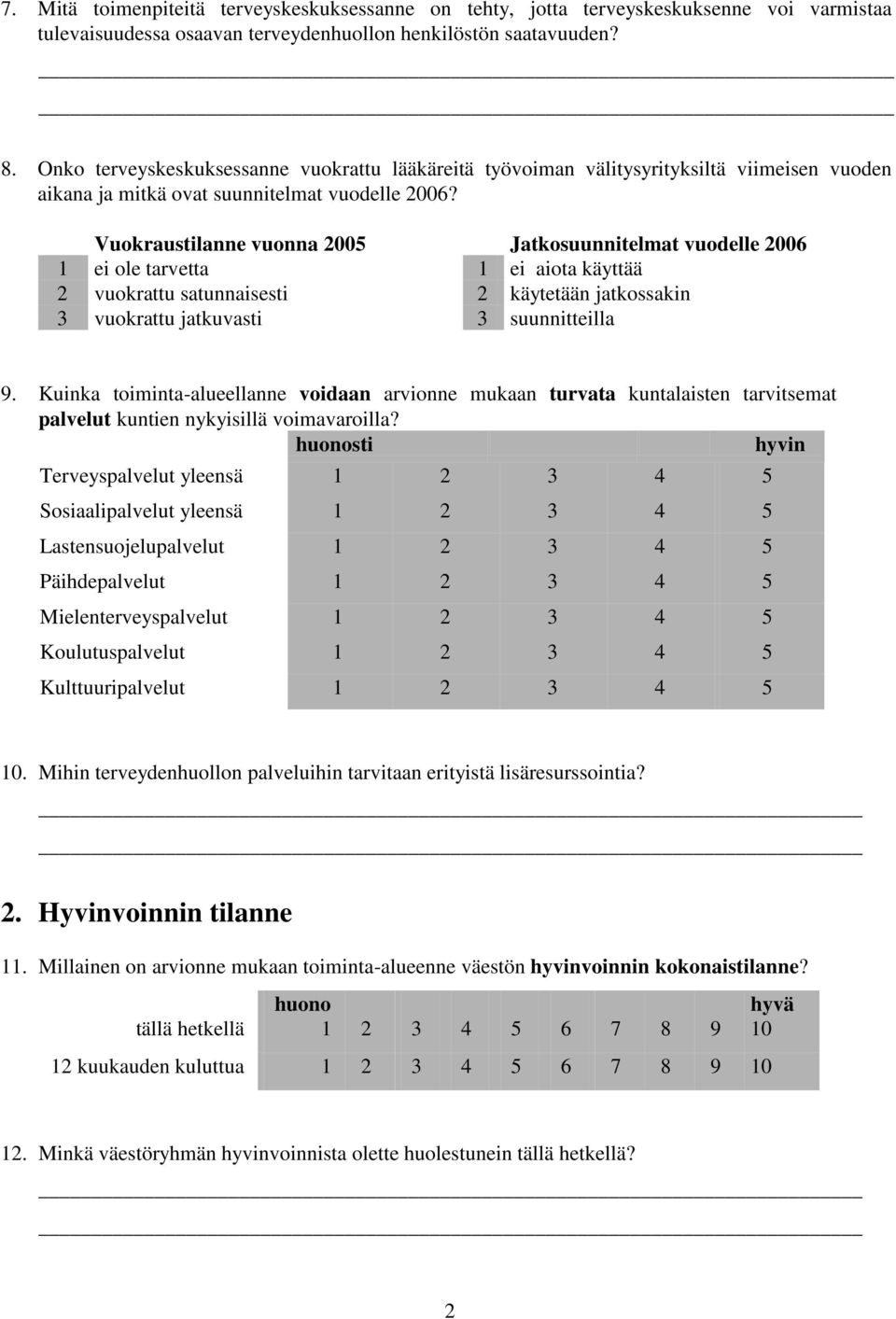 Vuokraustilanne vuonna 2005 Jatkosuunnitelmat vuodelle 2006 1 ei ole tarvetta 1 ei aiota käyttää 2 vuokrattu satunnaisesti 2 käytetään jatkossakin 3 vuokrattu jatkuvasti 3 suunnitteilla 9.