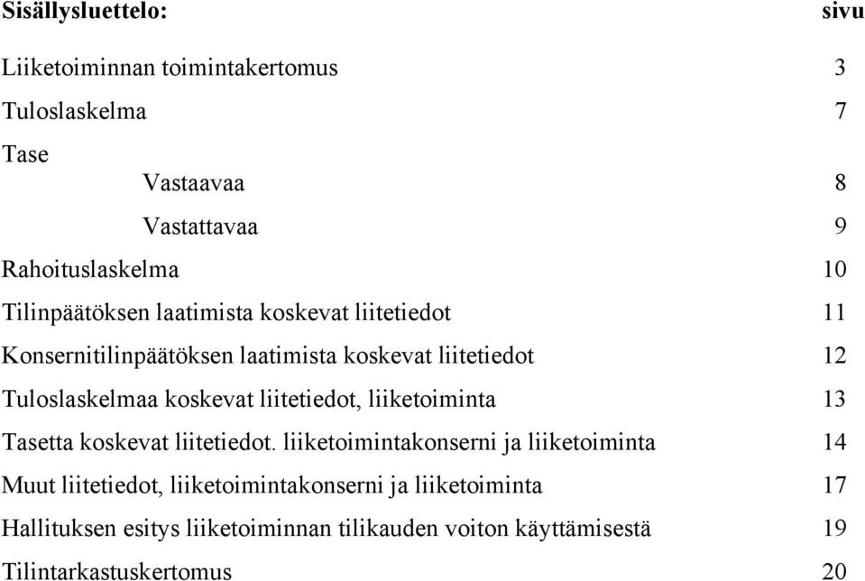 koskevat liitetiedot, liiketoiminta 13 Tasetta koskevat liitetiedot.