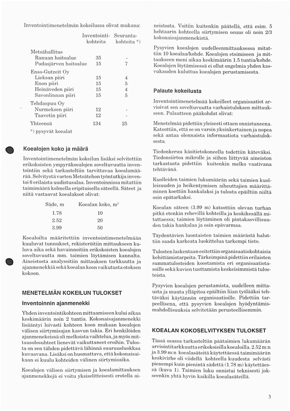 inventointiin sekä tarkasteltiin tarvittavaa koealamäärää. Selvitystä varten Metsätehon työntutkija inventoi 6 erilaista uudistus alaa.