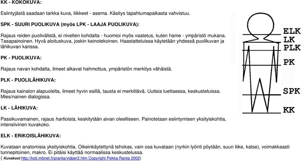 Hyvä aloituskuva, joskin keinotekoinen. Haastatteluissa käytetään yhdessä puolikuvan ja lähikuvan kanssa. PK - PUOLIKUVA: Rajaus navan kohdalta, ilmeet alkavat hahmottua, ympäristön merkitys vähäistä.