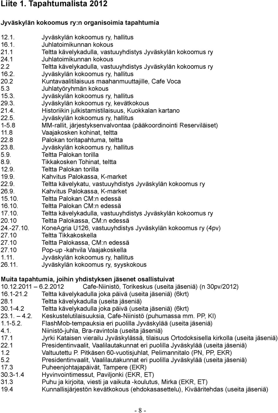 2 Kuntavaalitilaisuus maahanmuuttajille, Cafe Voca 5.3 Juhlatyöryhmän kokous 15.3. Jyväskylän kokoomus ry, hallitus 29.3. Jyväskylän kokoomus ry, kevätkokous 21.4.