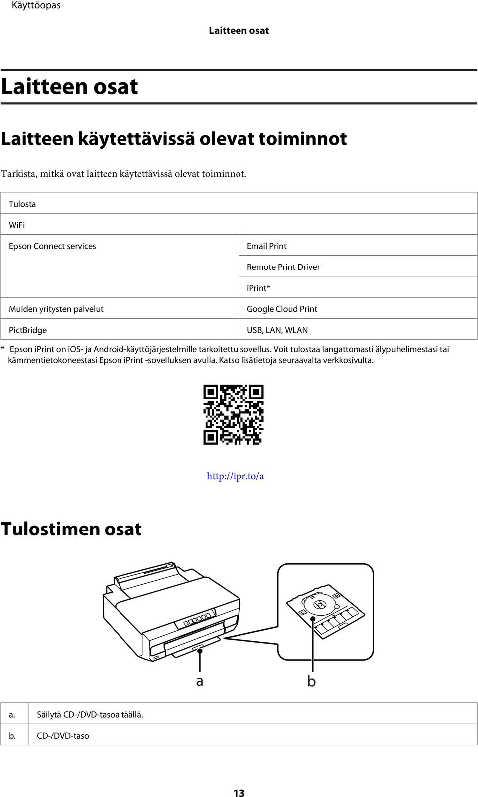 * Epson iprint on ios- ja Android-käyttöjärjestelmille tarkoitettu sovellus.