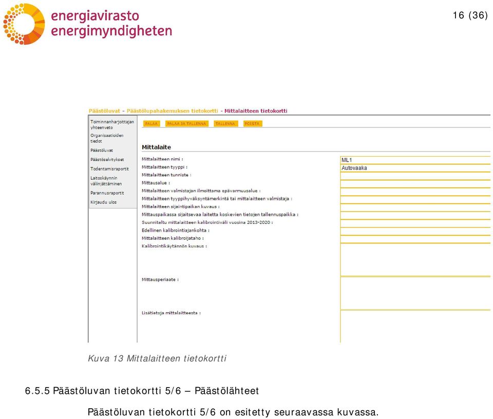 5 Päästöluvan tietokortti 5/6