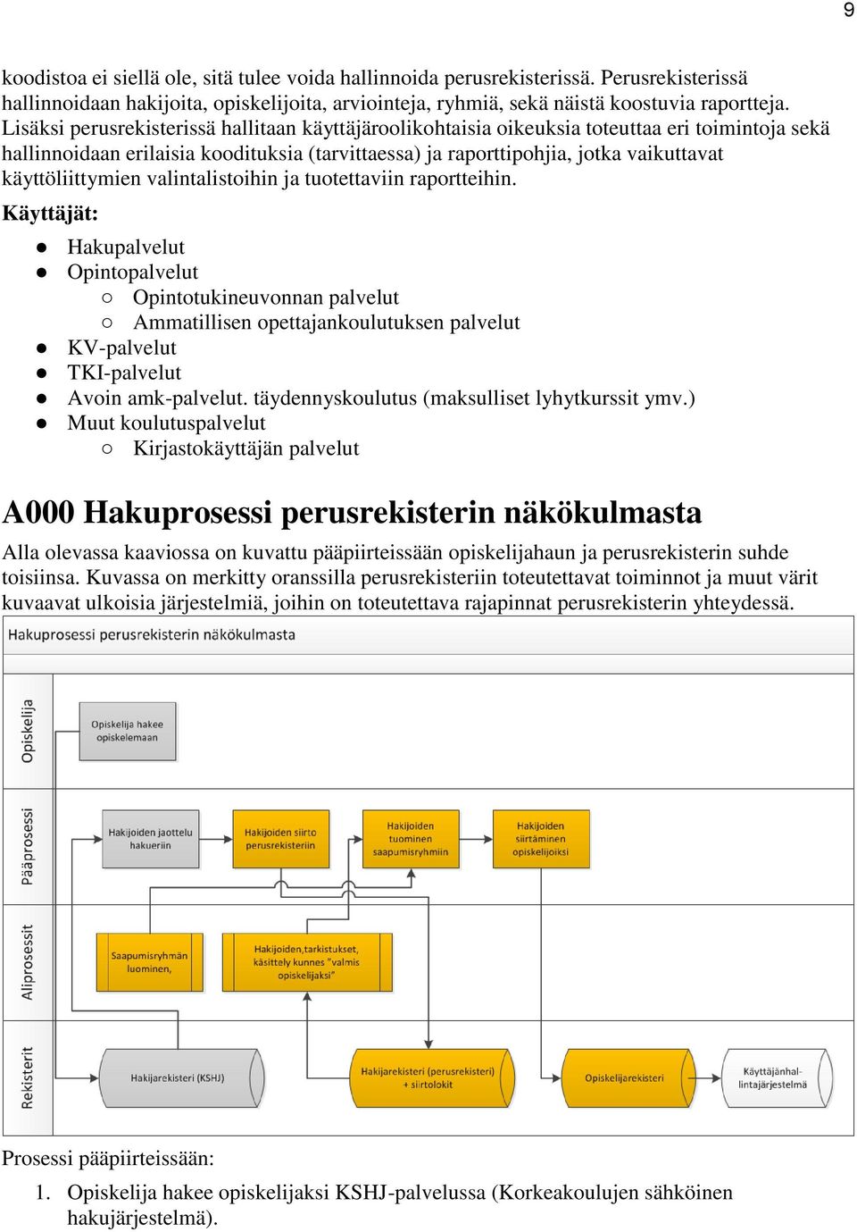 käyttöliittymien valintalistoihin ja tuotettaviin raportteihin.