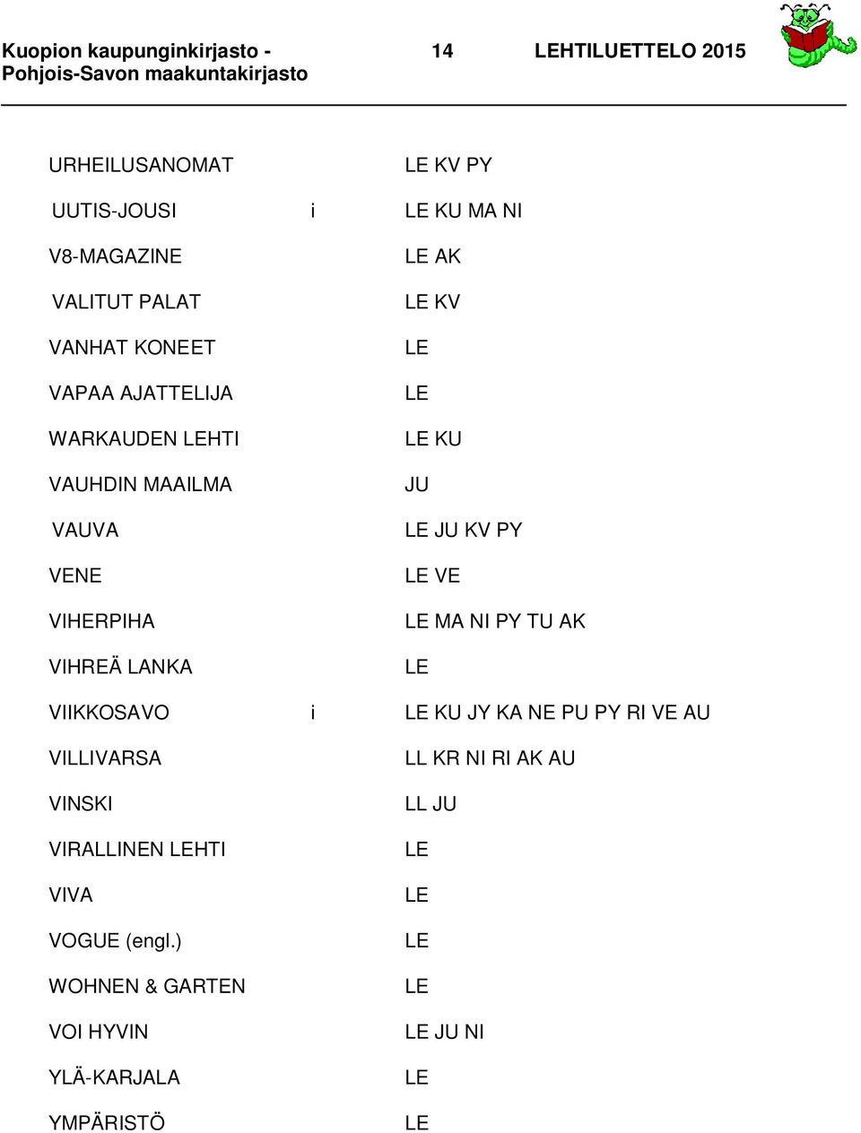 LANKA AK KV KU JU JU KV PY VE MA NI PY TU AK VIIKKOSAVO i KU JY KA NE PU PY RI VE AU VILLIVARSA VINSKI