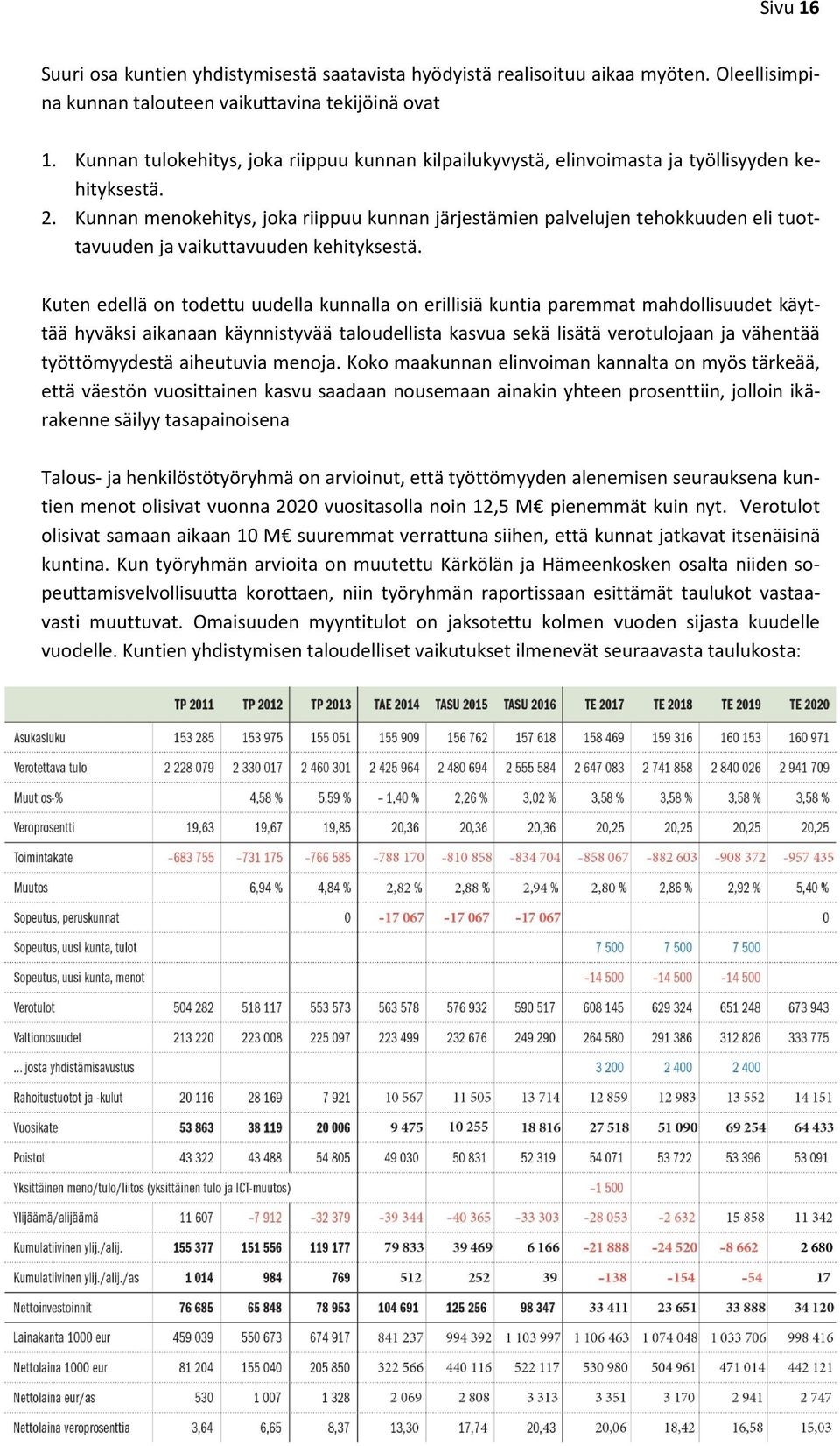 Kunnan menokehitys, joka riippuu kunnan järjestämien palvelujen tehokkuuden eli tuottavuuden ja vaikuttavuuden kehityksestä.