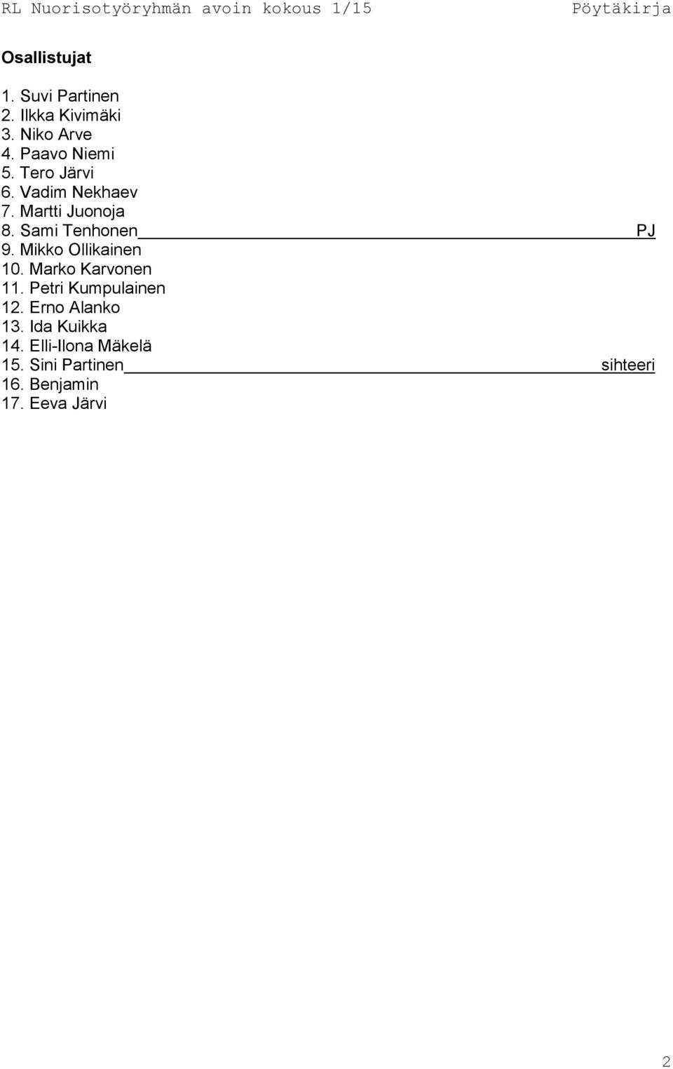 Mikko Ollikainen 10. Marko Karvonen 11. Petri Kumpulainen 12. Erno Alanko 13.