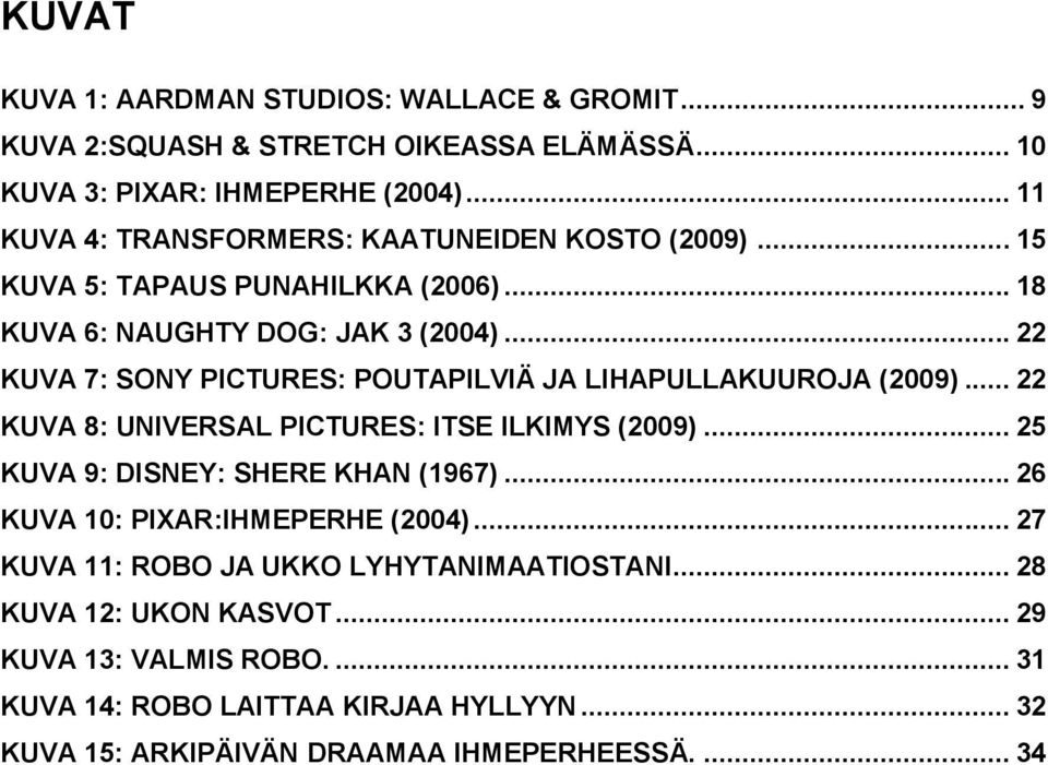 .. 22 KUVA 7: SONY PICTURES: POUTAPILVIÄ JA LIHAPULLAKUUROJA (2009)... 22 KUVA 8: UNIVERSAL PICTURES: ITSE ILKIMYS (2009)... 25 KUVA 9: DISNEY: SHERE KHAN (1967).