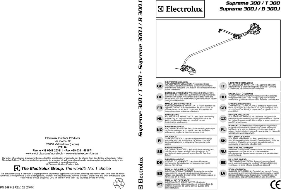 Electrolux Outdoor Products manufacture products for a number of well known brands under various registered patents, designs and trademarks in several countries.