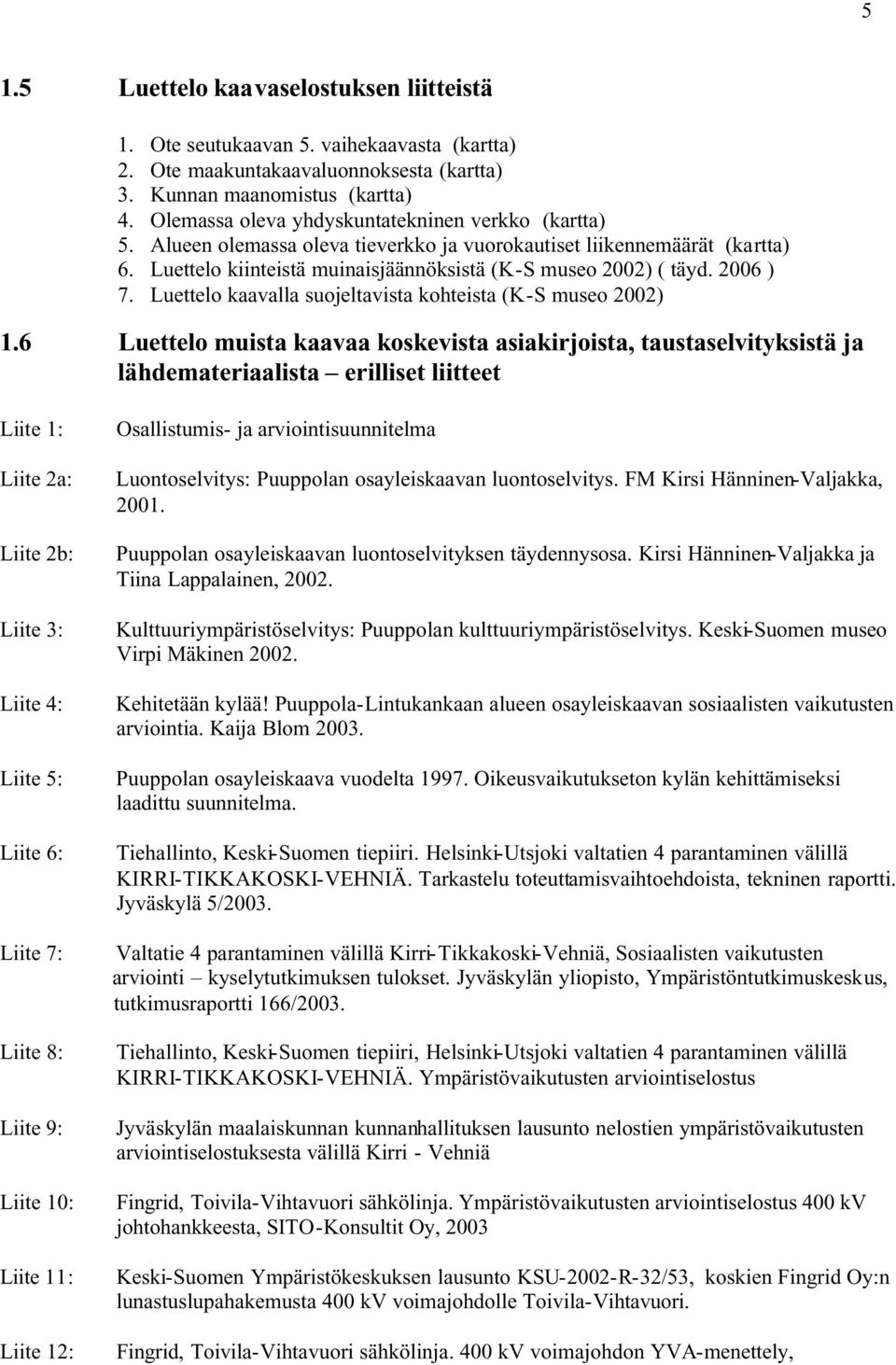 2006 ) 7. Luettelo kaavalla suojeltavista kohteista (K-S museo 2002) 1.